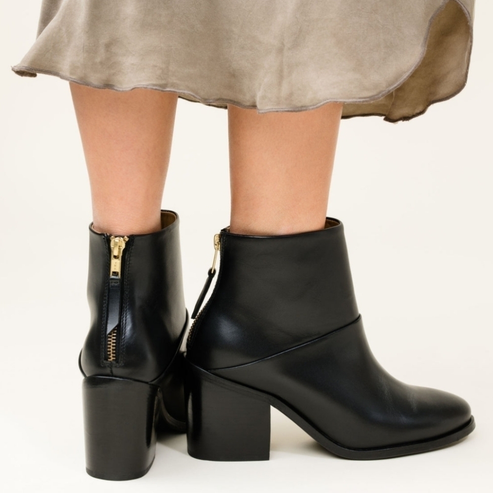 New! Nisolo Dari Leather Heeled Boots Black with Gold Zipper